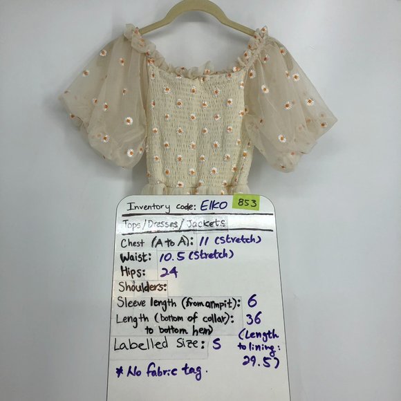 Ivory Puff Sleeve Tulle Mesh Smocked Chest Daisy Embroidered Dress - Picture 14 of 15